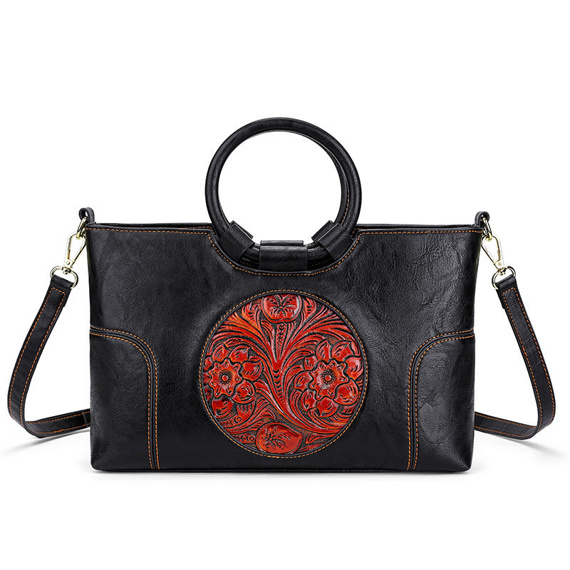 Women's Elegant Vintage Leather Floral Pattern Shoulder Bags