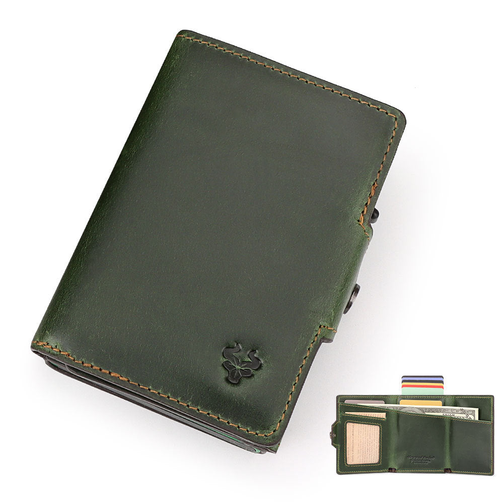 Oil Wax Crazy Horse Leather Pocket Automatic Card Holder