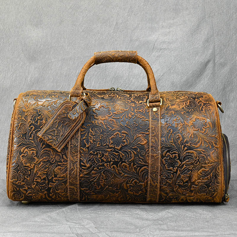 Men's Retro Crazy Horse Leather Large Capacity Strap Shoe Travel Bags