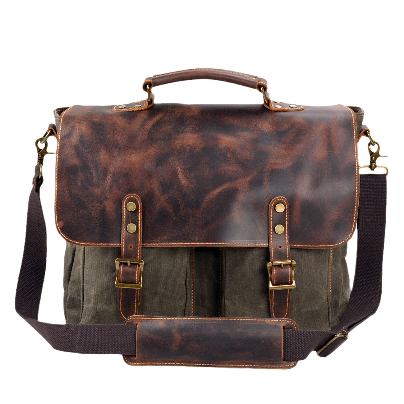 Men's Canvas Stitching Leather Retro Inch Business Men's Briefcases
