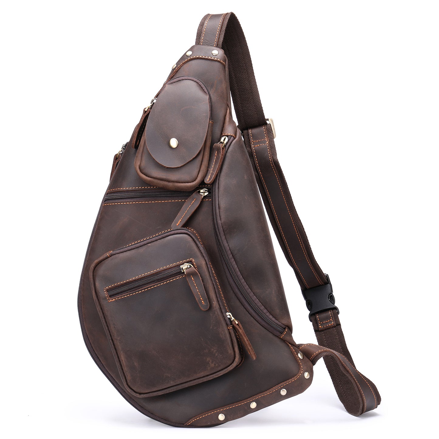 Men's Retro Crazy Horse Leather Personalized Large Men's Chest Bags