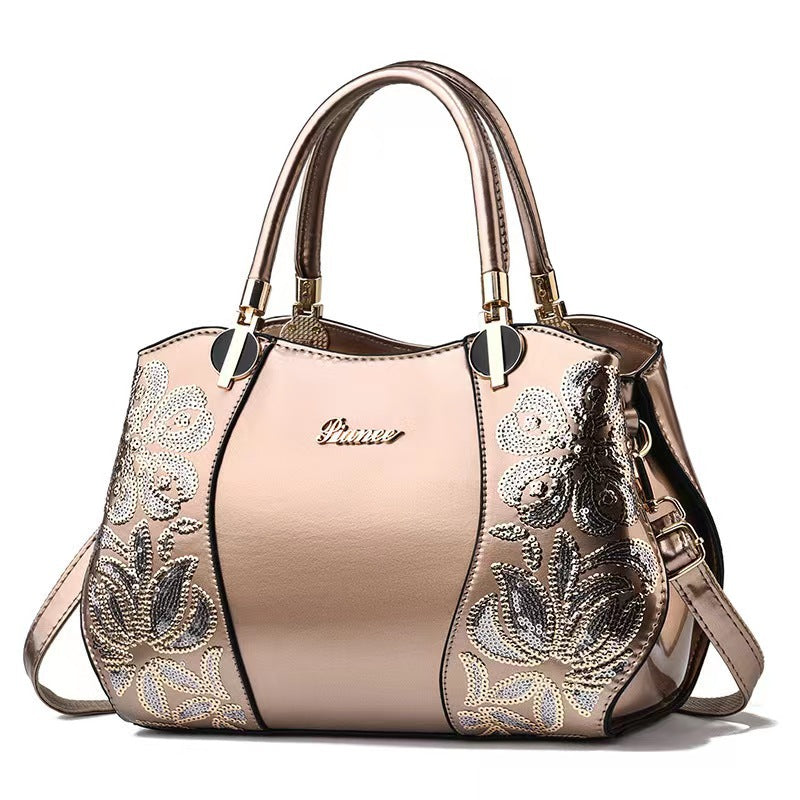 Women's Elegant Genuine Leather Mother Patent Bucket Bags