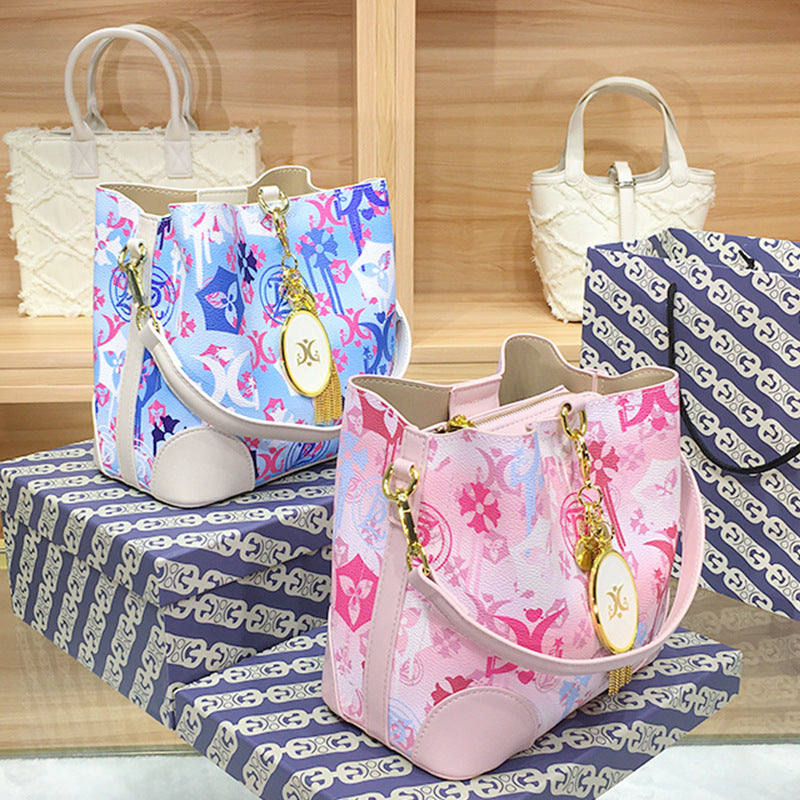Women's Niche Iti Printing High-grade Large Capacity Bucket Bags