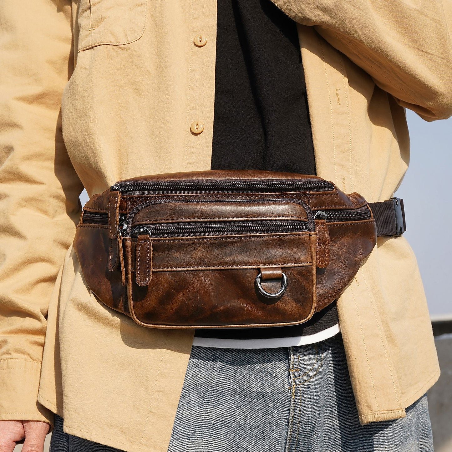 Men's Genuine Leather Mobile High Sense First Men's Waist Packs