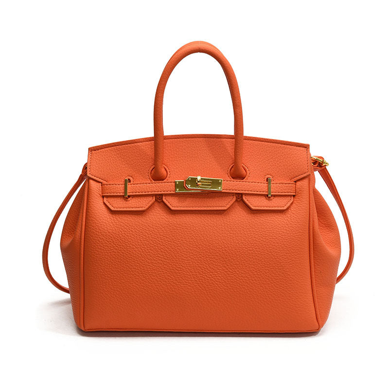 Women's Capacity Lychee Pattern Portable Kelly Fashion Lock