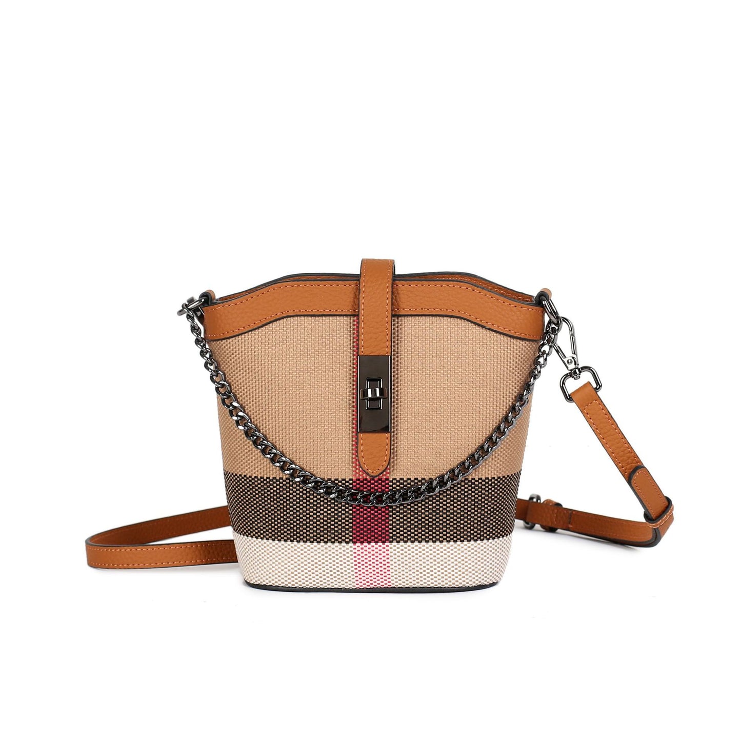 Women's Fashion Leather Trendy Cowhide Mini Plaid Bucket Bags
