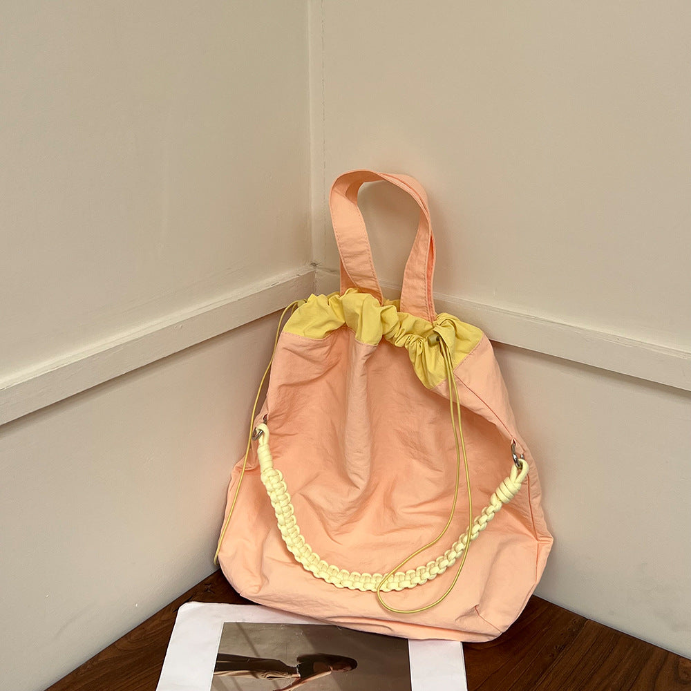 Nylon Cloth Lightweight Large Capacity Drawstring Shoulder Bags