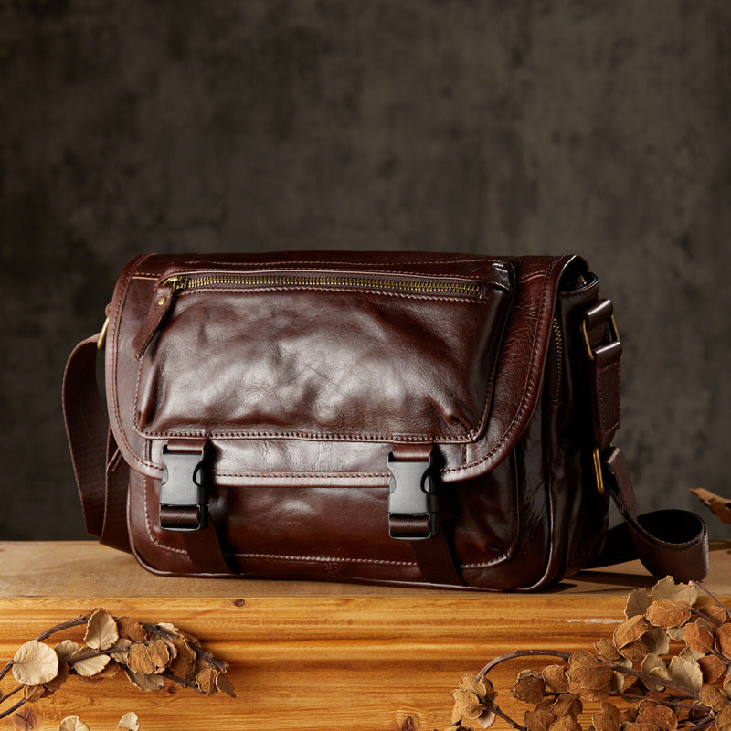 Men's Genuine Leather Retro First Layer Vegetable Tanning Men's Shoulder Bags