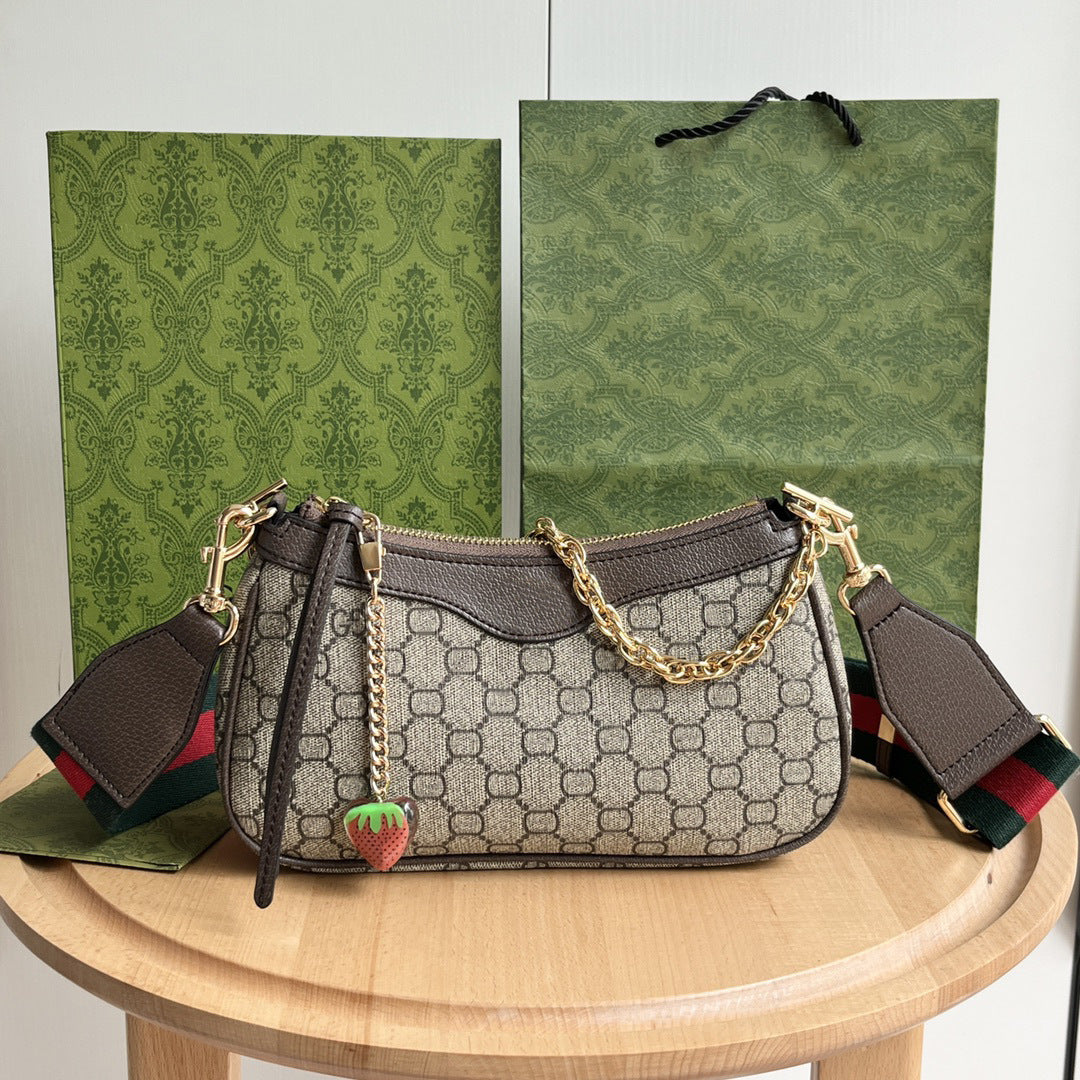 Women's Strawberry Underarm Mahjong Mini Canvas Chain Armpit Bags