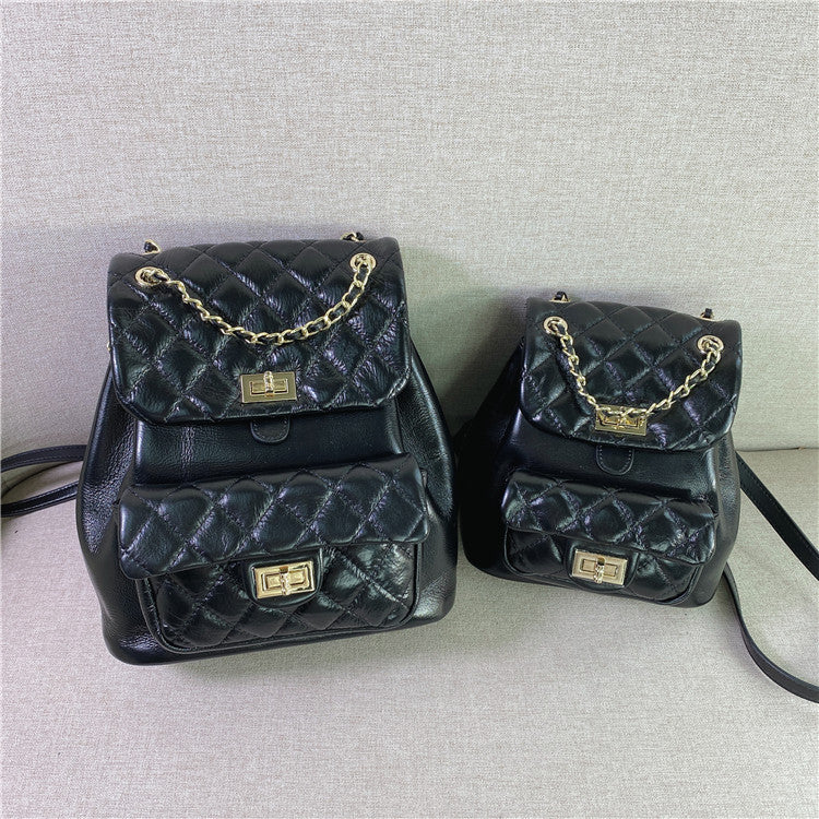 Oil Wax Cowhide Classic Style Rhombus Backpacks