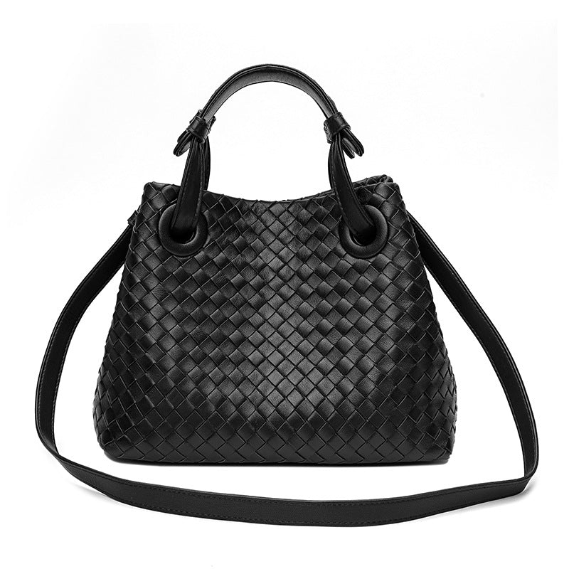 Women's Large Capacity Leather Lambskin Woven Size Bags