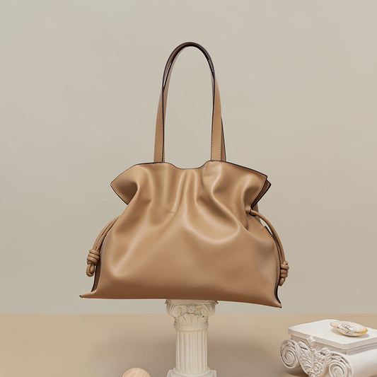 Women's Totes Commuter High-grade Cowhide Pleated Drawstring Tote Bags