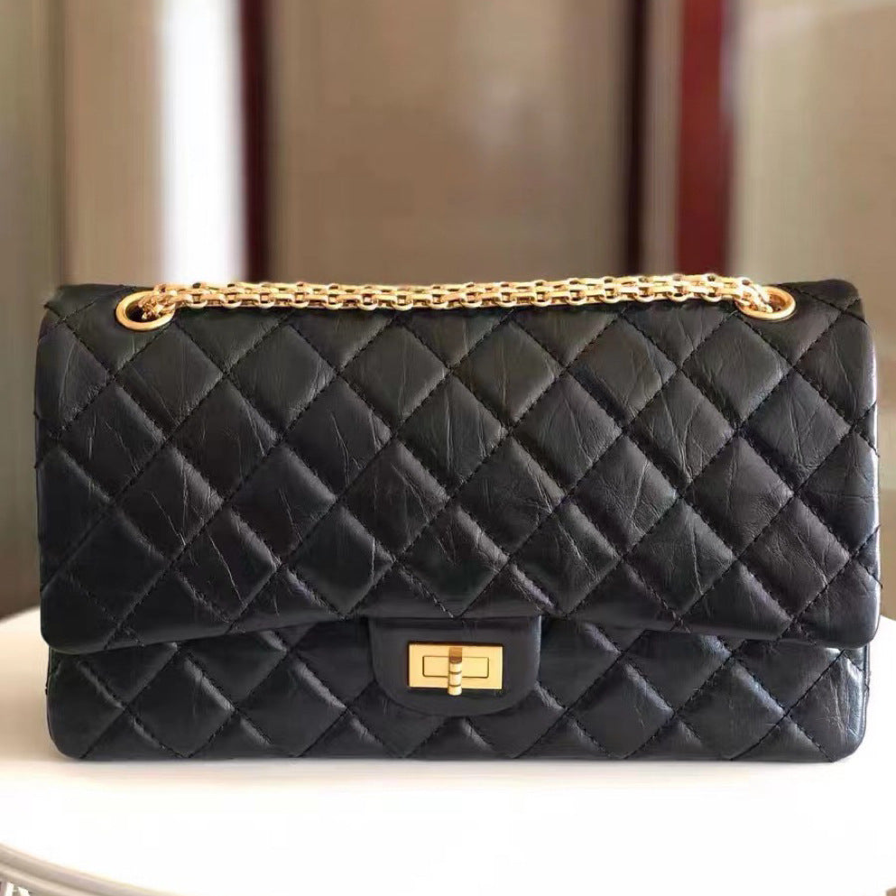 Women's Genuine Leather Rhombus Chain Elephant Pattern First Layer Shoulder Bags
