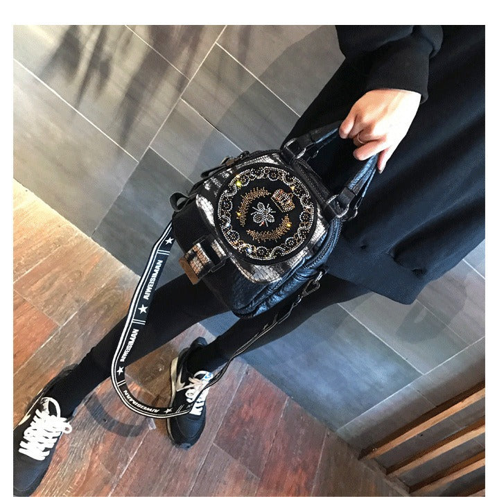 Women's Trendy Fashion Rhinestone Versatile Contrast Color Bags