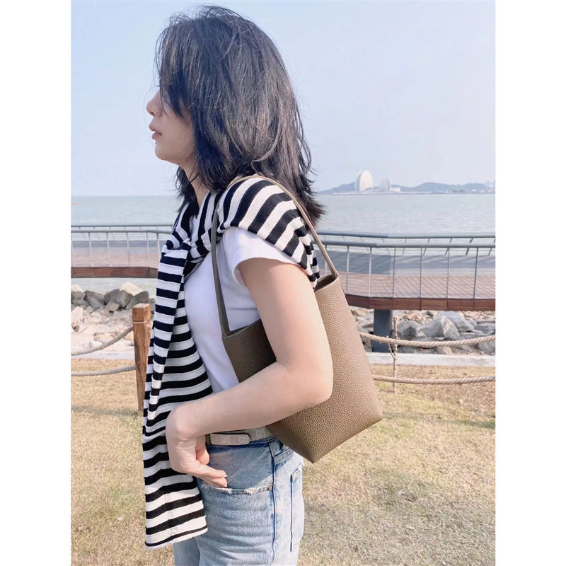 Korean Commuter High-grade Big Soft Leather Bucket Bags