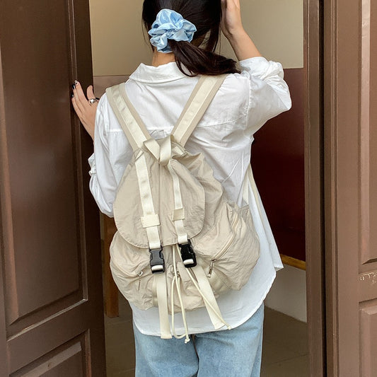 Flip Drawstring Pleated Simple Female College Backpacks