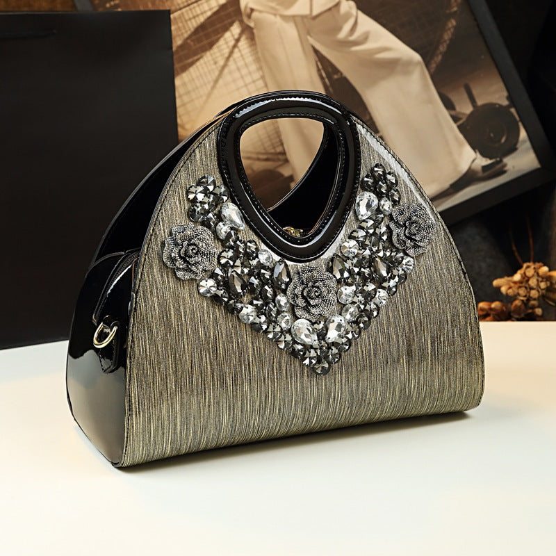 Refined Rhinestone Dumpling Mom Style Patent Handbags