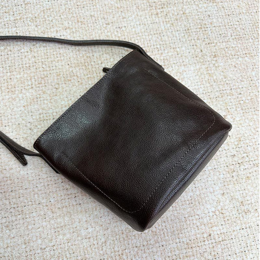 Women's Top Layer Vegetable Tanning Leather Retro Bucket Bags