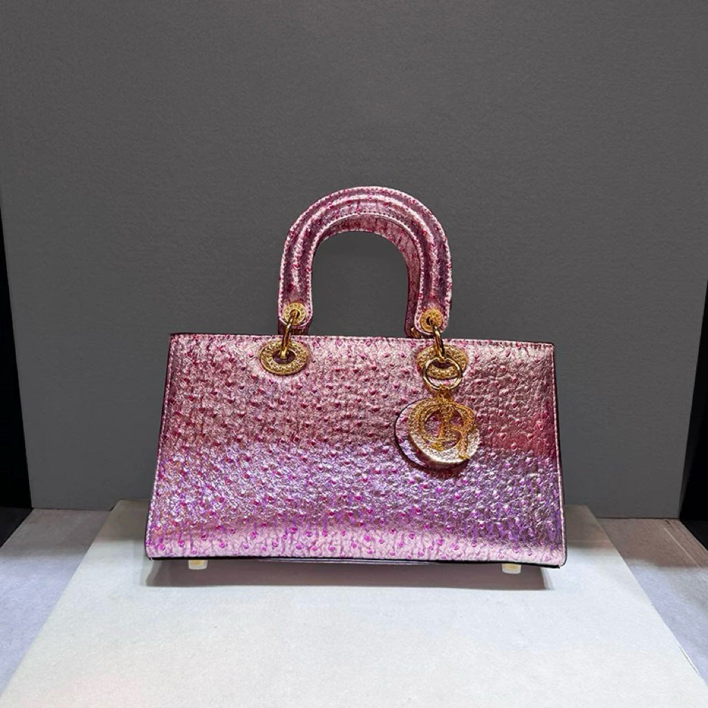 Women's High-grade Genuine Leather Ostrich Grain Portable Diana Shoulder Bags