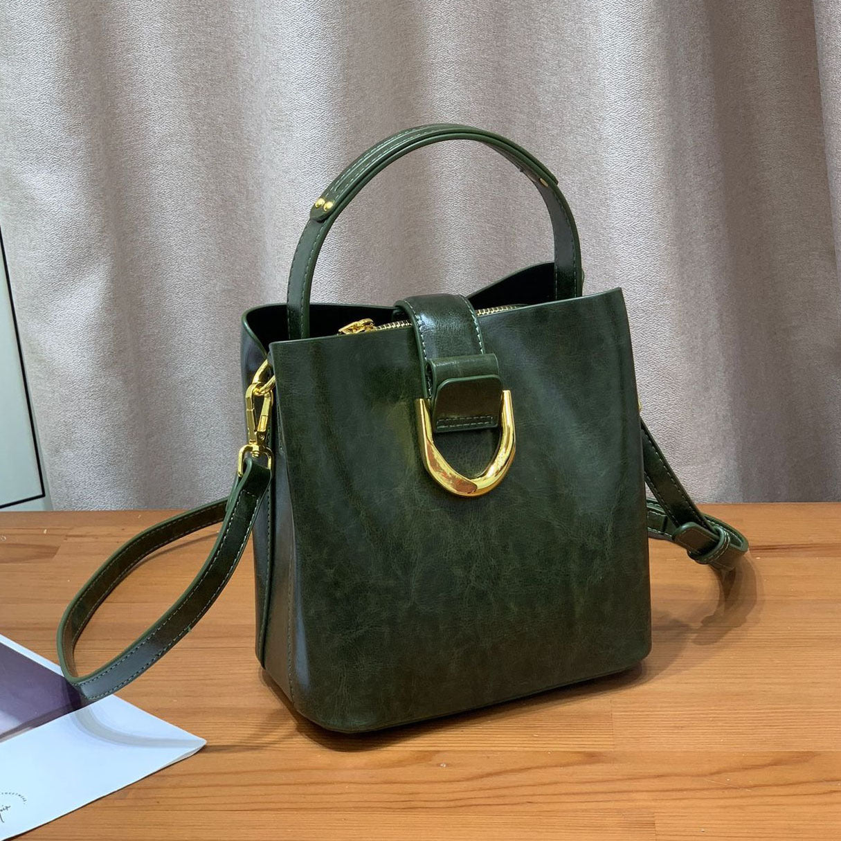 Women's Genuine Leather Commuting Fashion Portable Environmental Bucket Bags
