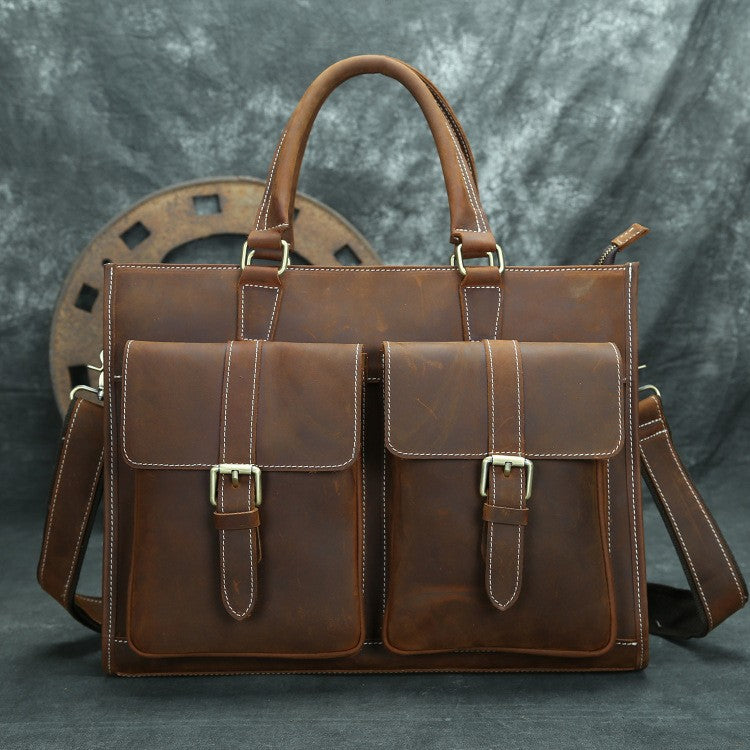 Men's Handmade Retro Cowhide Horizontal Leather Crazy Horse Handbags