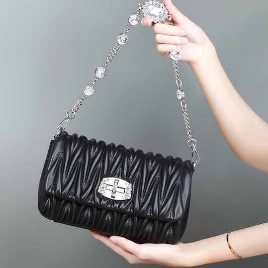 Cowhide Fashion Chain Underarm Western Style Handbags