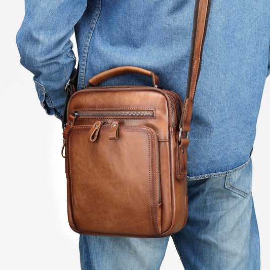 Trendy Fashion Vintage Leather Solid Color Men's Messenger Bags