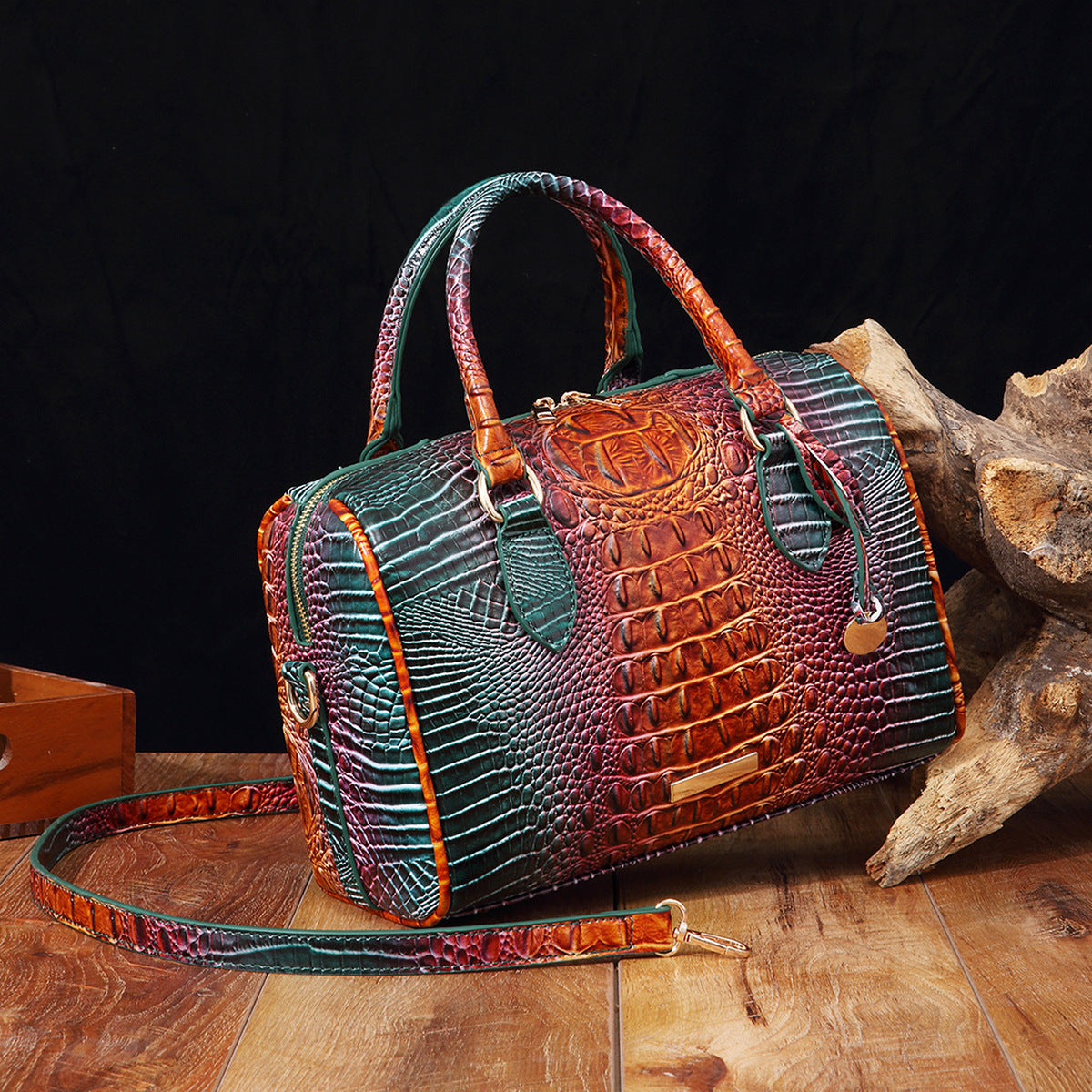 Women's Portable Underarm Vintage Brahmin Crocodile Pattern Handbags