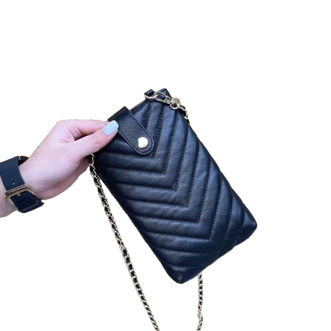 Women's Fashion Sheepskin Diamond Embroidery Thread Chain Bags