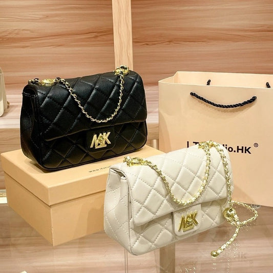 Women's Simple Style Diamond Chain Genuine Leather Crossbody Bags
