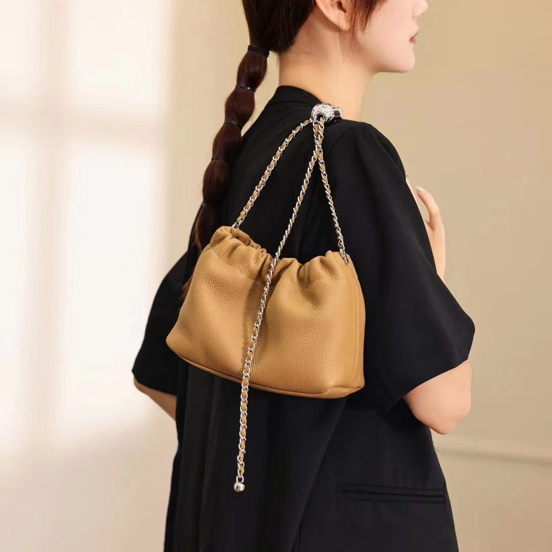 Women's Genuine Leather Cloud Golden Balls Chain Crossbody Bags