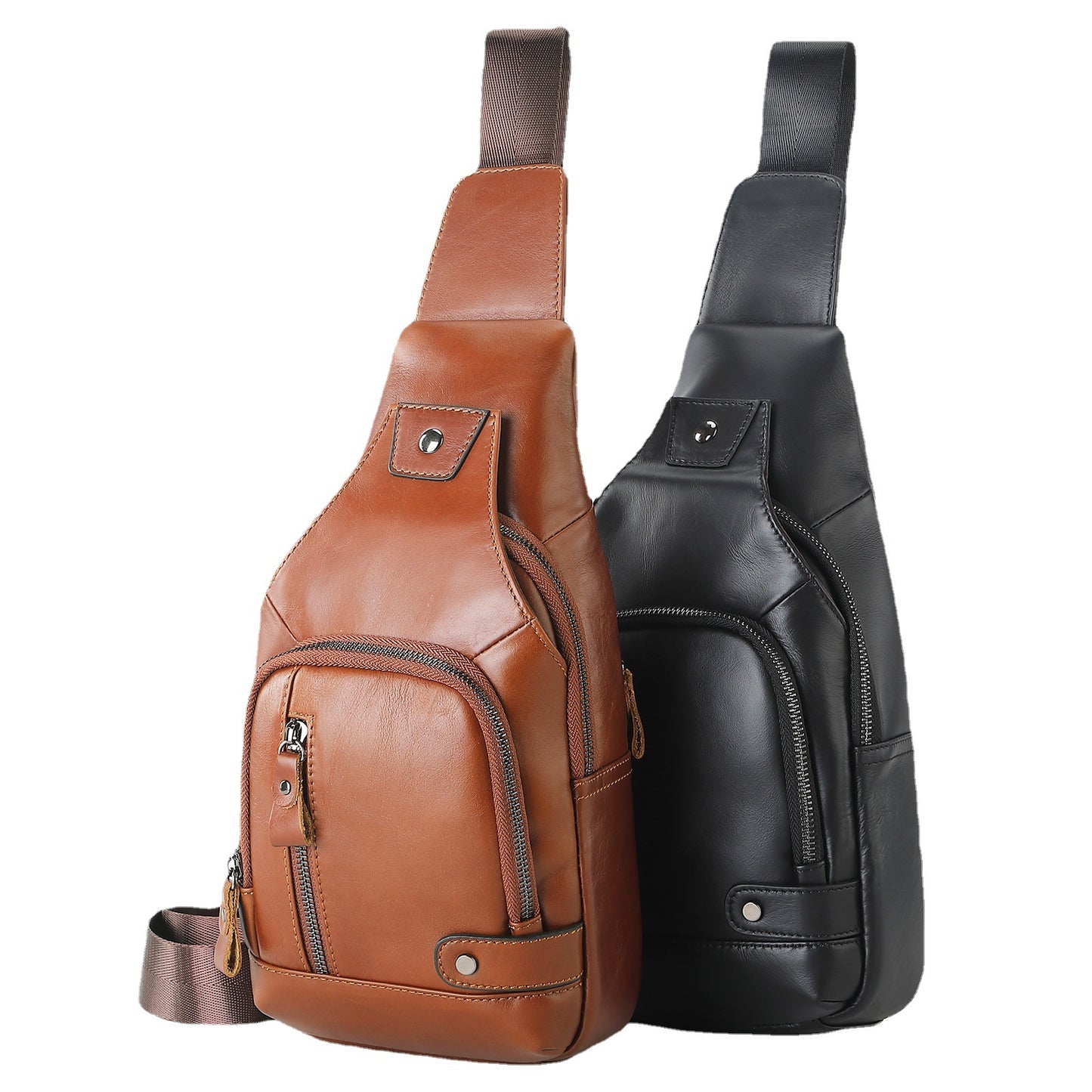 Men's Leather Large Capacity First Layer Cowhide Men's Chest Bags