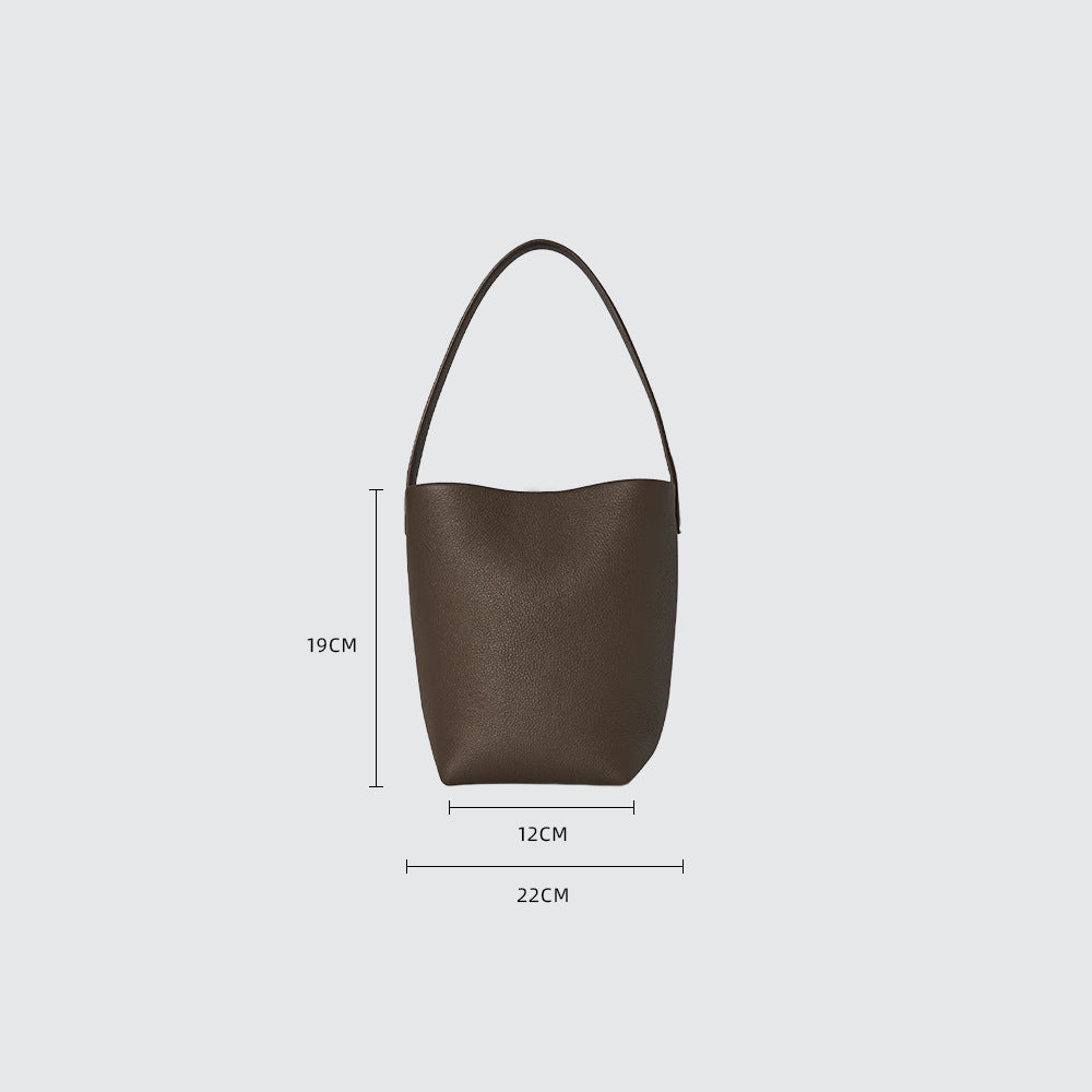 Cowhide Lychee Pattern Large Capacity Commuter Bucket Bags
