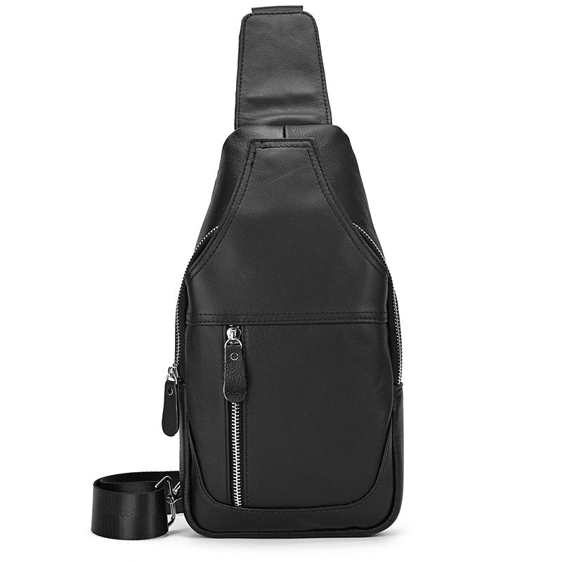 Men's Genuine Leather Black First Layer Cowhide Men's Chest Bags