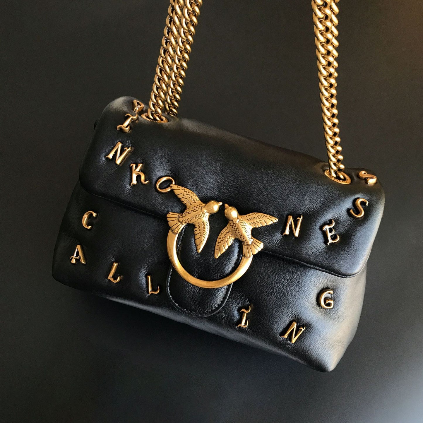 Quality Sheepskin Letter Puff Pillow Chain Shoulder Bags