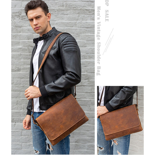 Men's Retro Leather Crazy Horse Fashion Men's Shoulder Bags