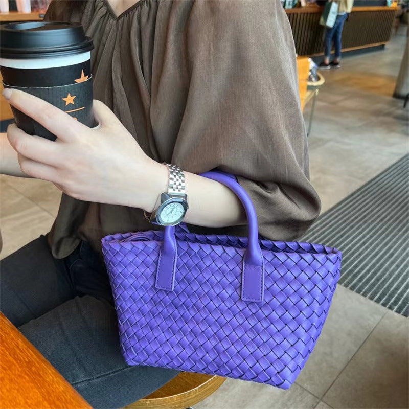 Women's Fashion Sheepskin Hand-woven Vegetable Basket Genuine Crossbody Bags