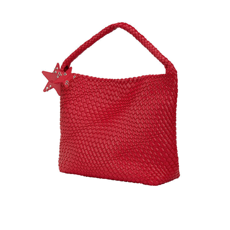 Women's Champagne Cowhide Woven Large Capacity Commuter Tote Bags
