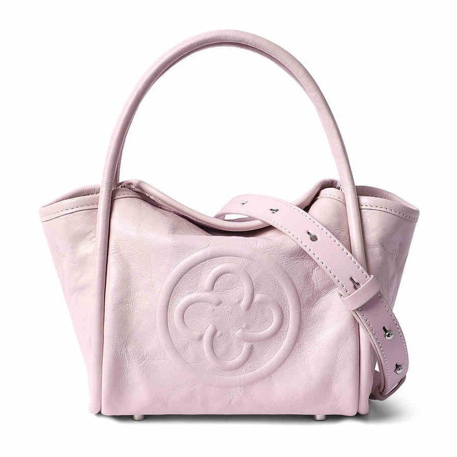 Layer Cowhide Pleated Female Pink Portable Crossbody Bags