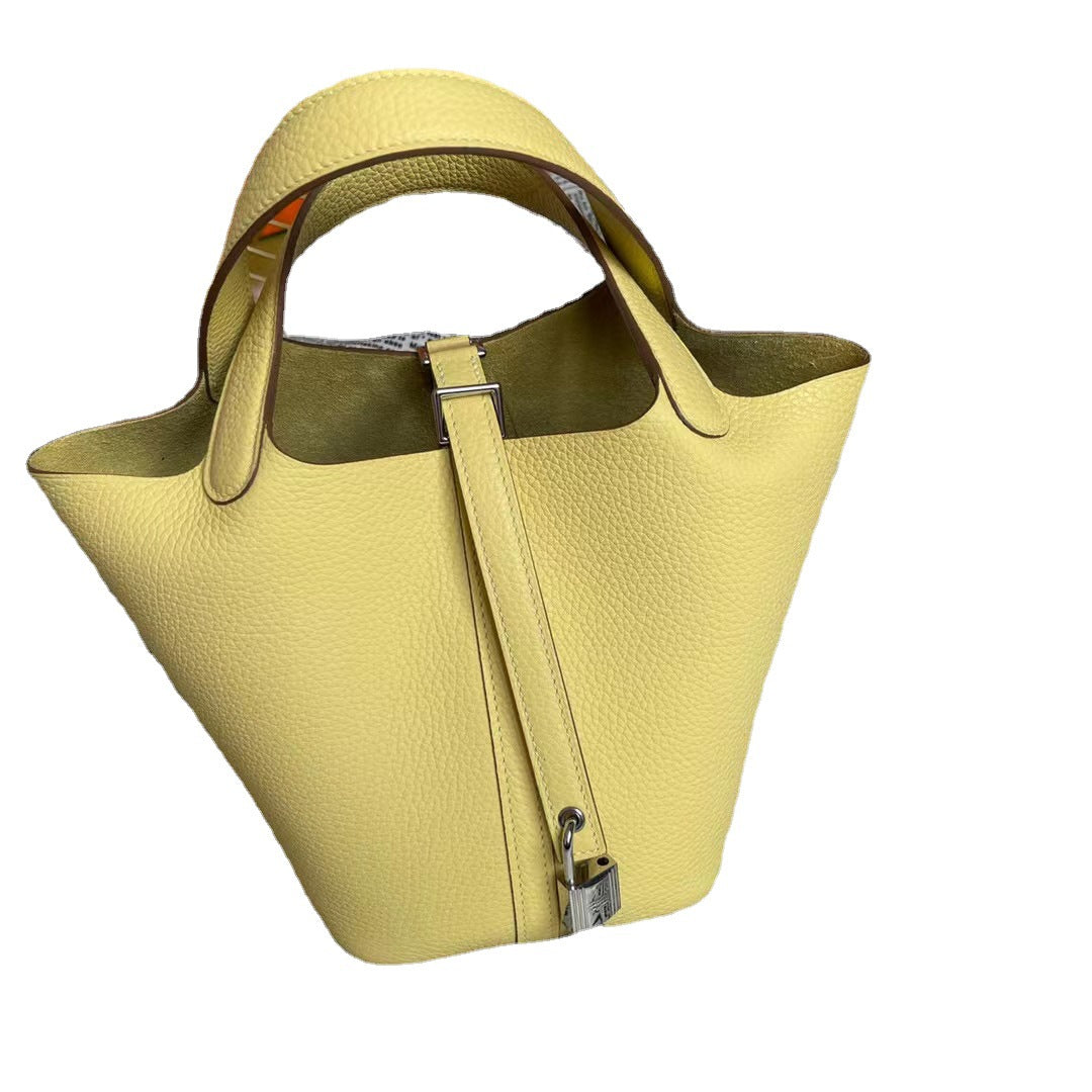 Women's Vegetable Basket Cowhide Handmade Wax Line Handbags