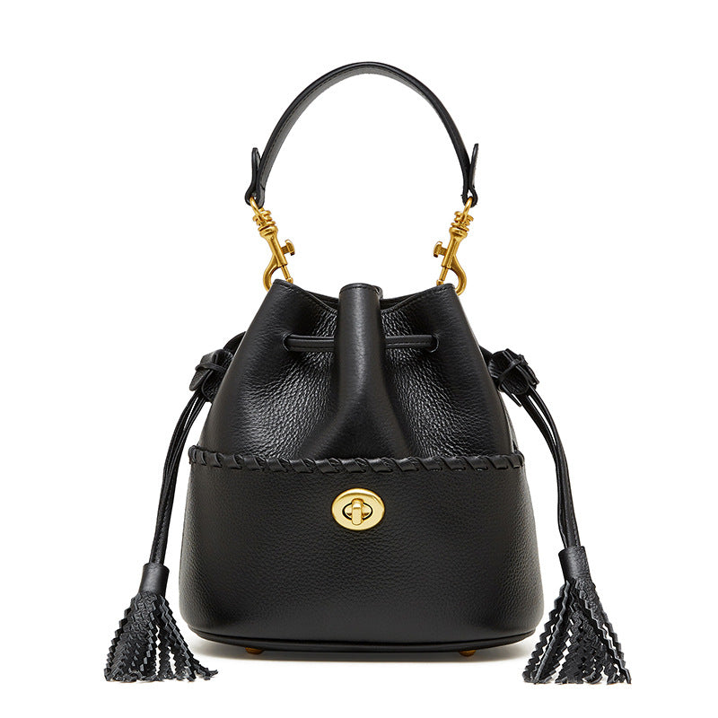 Women's High-grade First Layer Cowhide Genuine Leather Bucket Bags