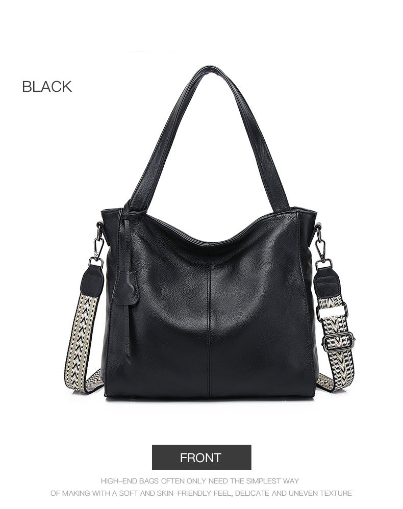 Women's First Layer Cowhide Simple Solid Color Commute Tote Bags