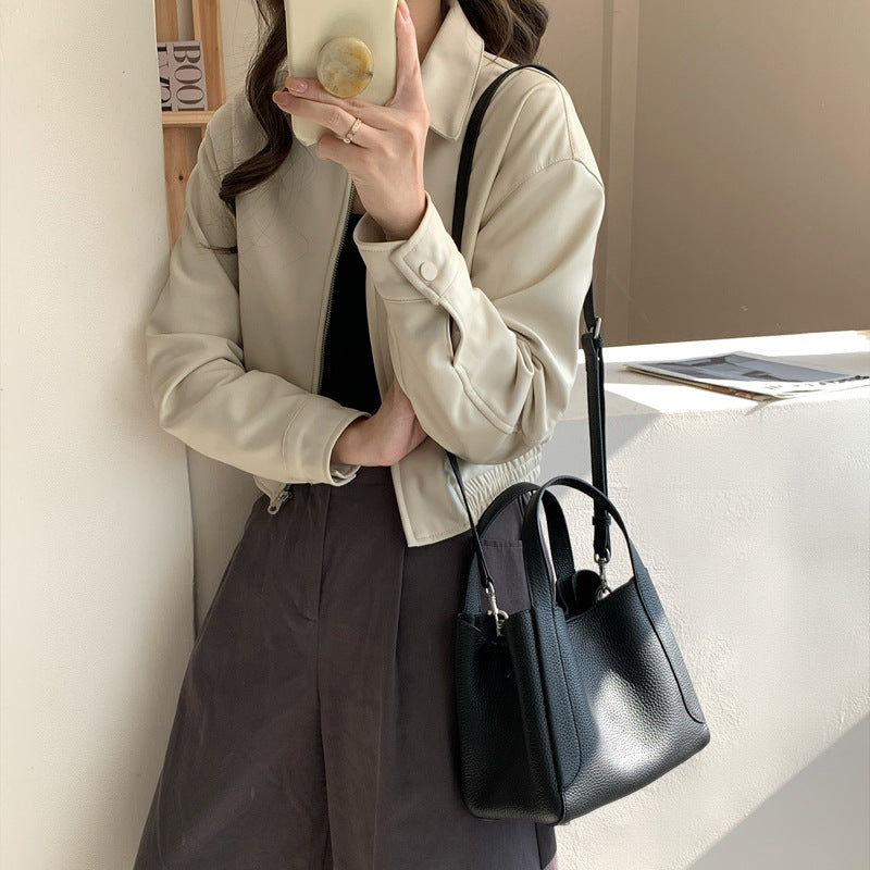 Women's First Layer Cowhide Vegetable Basket Genuine Handbags