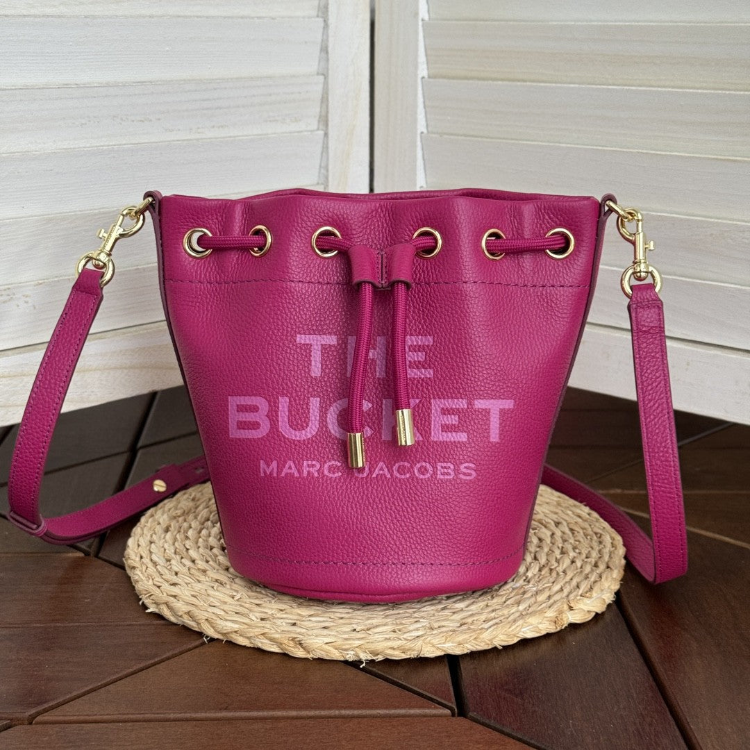 Genuine Leather Solid Color Fashion Advanced Bucket Bags