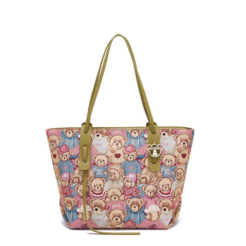 Women's Bear Attachment Korean Style Fashionable Large Shoulder Bags