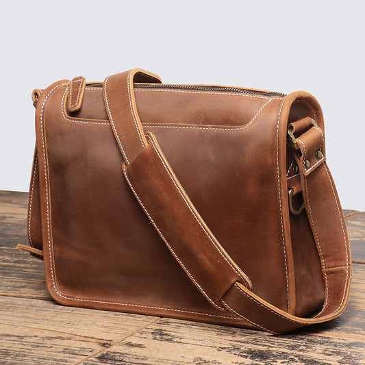 Men's First Layer Cowhide Handmade Crazy Horse Leather Men's Shoulder Bags