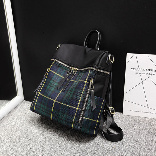 Women's Check Pattern Korean Full Waterproof Oxford Backpacks
