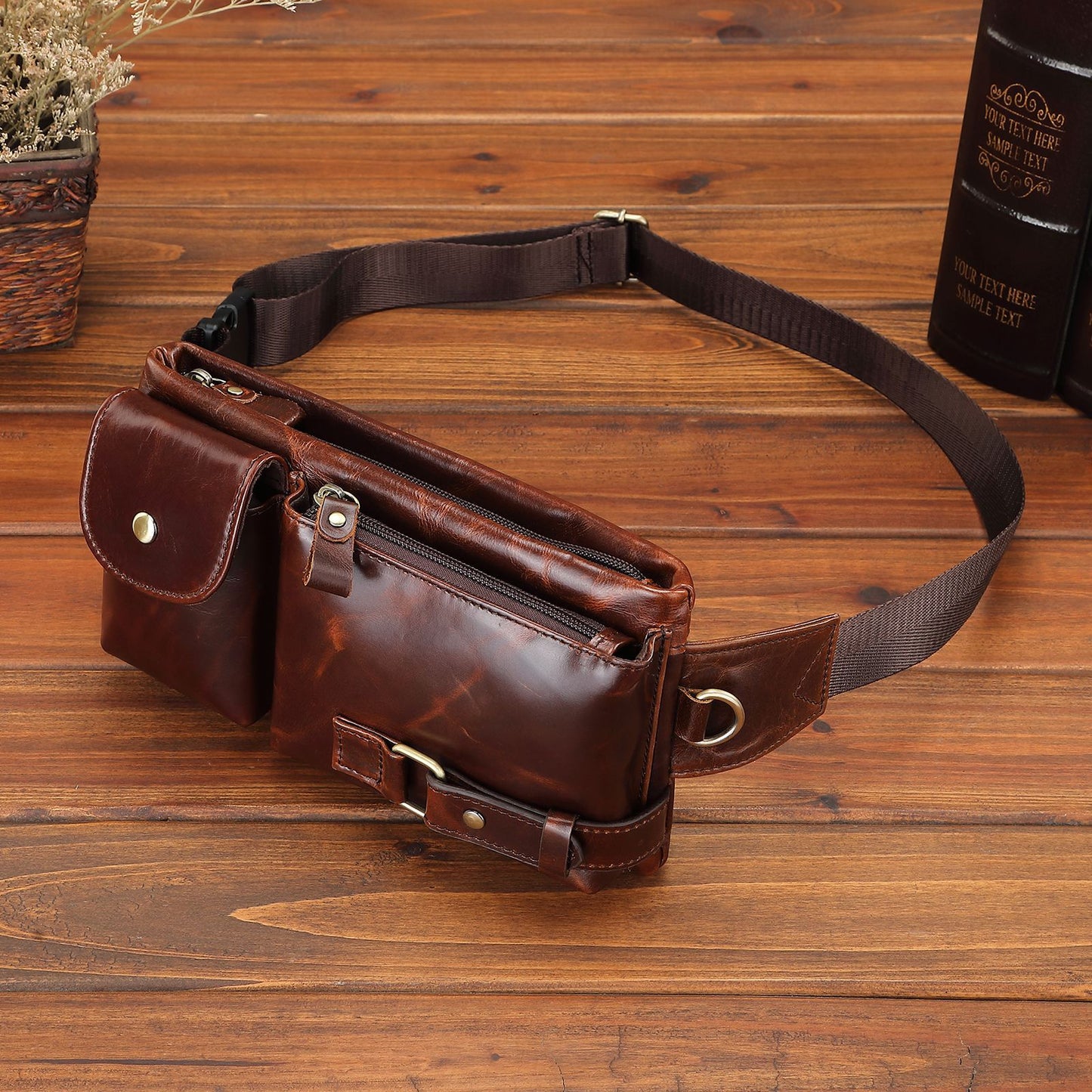 Men's Korean Style Multifunctional Top Layer Cowhide Men's Waist Packs