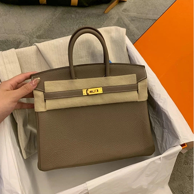 Women's Layer Litchi Pattern Cattlehide Leather Fashion Leisure Commute Handbags