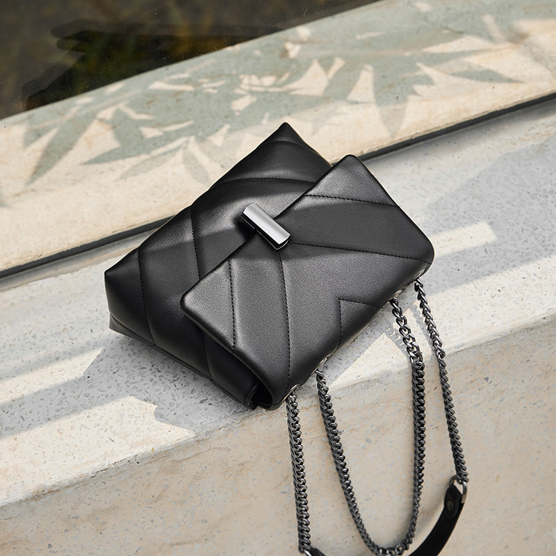 Women's Fashion Real Cattle Leather Chain Underarm Shoulder Bags